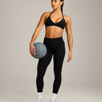 EnhanceLift™ Seamless Minimal Halter Neck Bralette with Grey Logo | Black