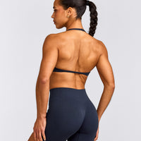 EnhanceLift™ Seamless Minimal Halter Neck Bralette with Grey Logo | True Blue