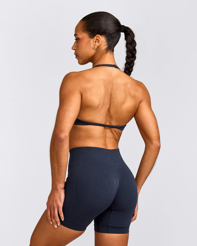 EnhanceLift™ Seamless Minimal Halter Neck Bralette with Grey Logo | True Blue