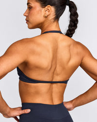 EnhanceLift™ Seamless Minimal Halter Neck Bralette with Grey Logo | True Blue