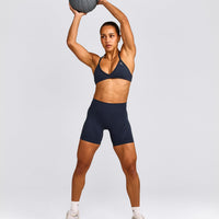 EnhanceLift™ Seamless Minimal Halter Neck Bralette with Grey Logo | True Blue