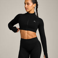 EnhanceLift™ Seamless Crop Jacket with Grey Logo | Black