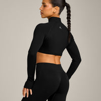 EnhanceLift™ Seamless Crop Jacket with Grey Logo | Black