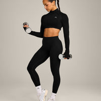 EnhanceLift™ Seamless Crop Jacket with Grey Logo | Black
