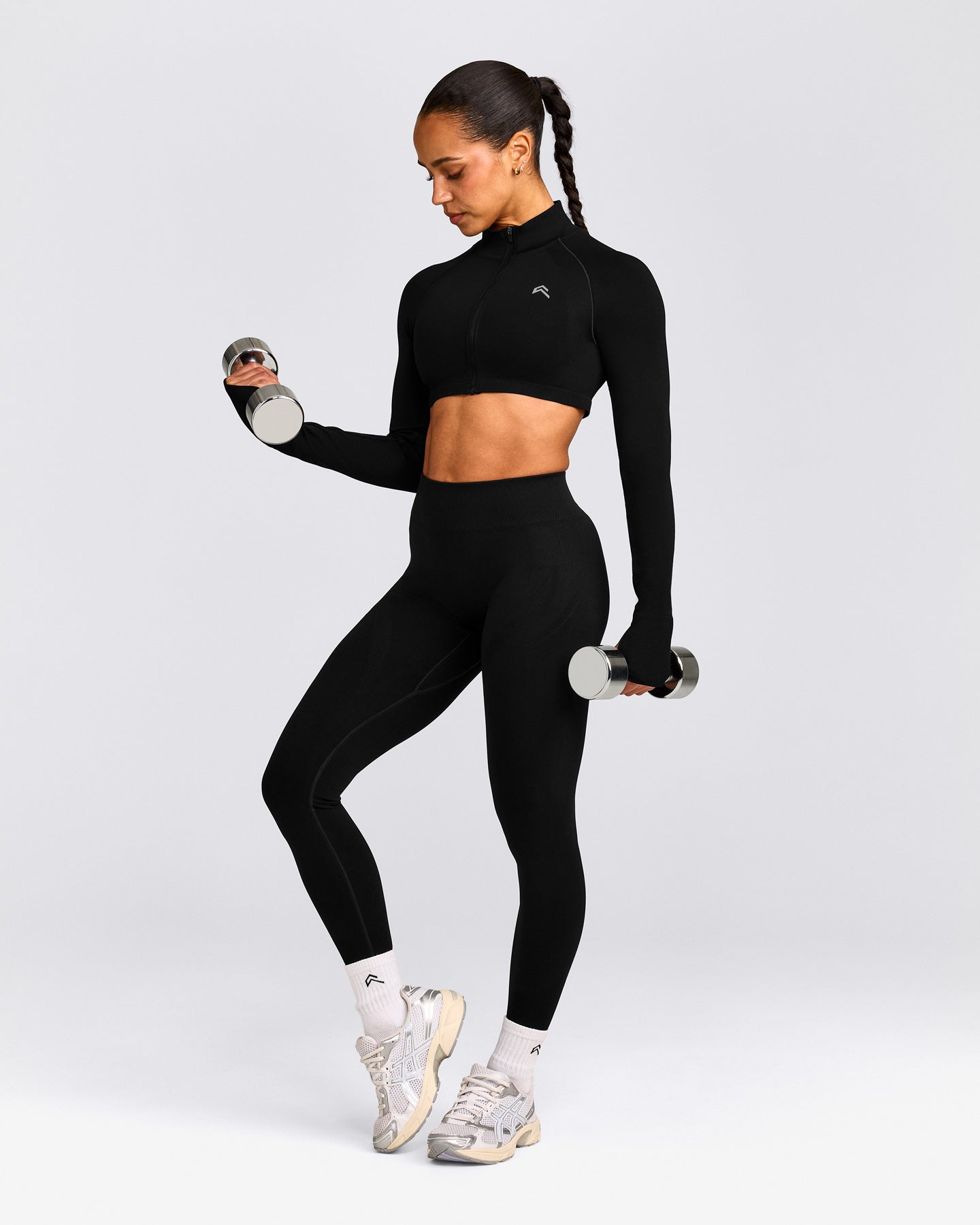 EnhanceLift™ Seamless Crop Jacket with Grey Logo | Black
