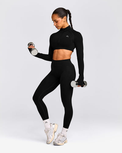 EnhanceLift™ Seamless Crop Jacket with Grey Logo | Black