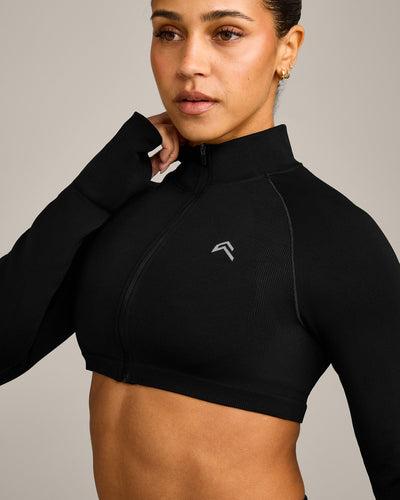 EnhanceLift™ Seamless Crop Jacket with Grey Logo | Black