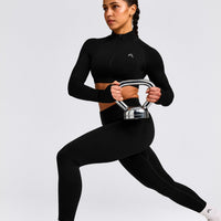 EnhanceLift™ Seamless Crop Jacket with Grey Logo | Black