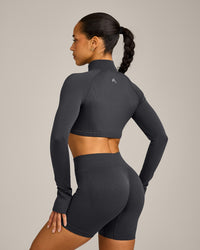 EnhanceLift™ Seamless Crop Jacket with Grey Logo | Coal