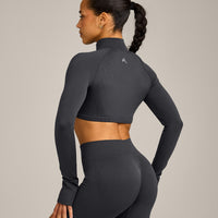 EnhanceLift™ Seamless Crop Jacket with Grey Logo | Coal