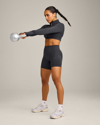 EnhanceLift™ Seamless Crop Jacket with Grey Logo | Coal