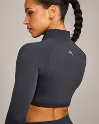 EnhanceLift™ Seamless Crop Jacket with Grey Logo | Coal