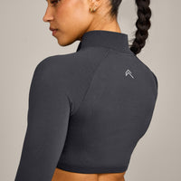 EnhanceLift™ Seamless Crop Jacket with Grey Logo | Coal