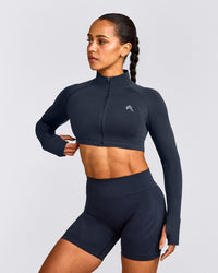 EnhanceLift™ Seamless Crop Jacket with Grey Logo | True Blue