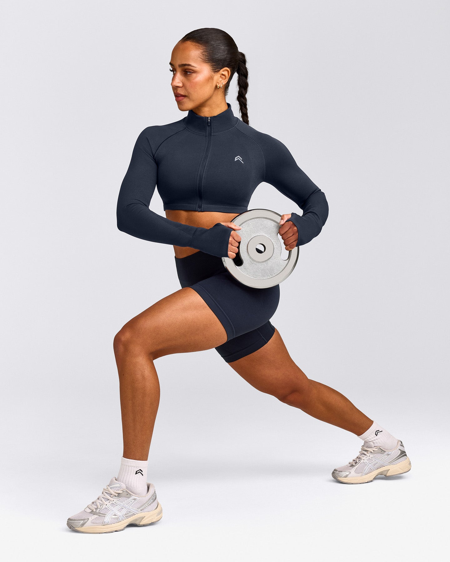 EnhanceLift™ Seamless Crop Jacket with Grey Logo | True Blue