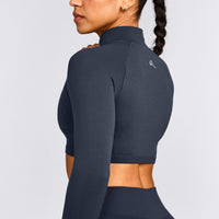 EnhanceLift™ Seamless Crop Jacket with Grey Logo | True Blue