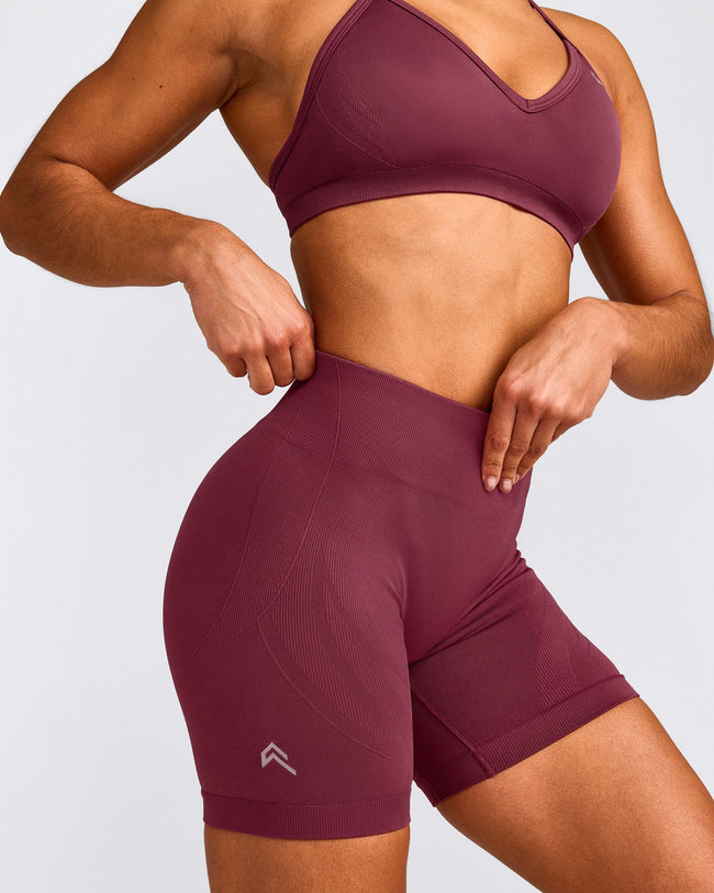 EnhanceLift™ Seamless Shorts with Grey Logo | Burnt Maroon