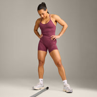 EnhanceLift™ Seamless Strappy Racer Vest with Built in Bra Shelf with Grey Logo | Burnt Maroon