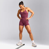 EnhanceLift™ Seamless Strappy Racer Tank Top with Built in Bra Shelf with Grey Logo | Burnt Maroon Red