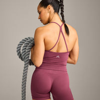 EnhanceLift™ Seamless Strappy Racer Vest with Built in Bra Shelf with Grey Logo | Burnt Maroon