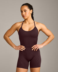 EnhanceLift™ Seamless Strappy Racer Vest with Built in Bra Shelf with Grey Logo | Plum Brown