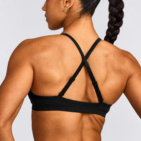 EnhanceLift™ Seamless Strappy Sports Bra with Grey Logo | Black