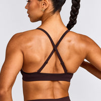 EnhanceLift™ Seamless Strappy Sports Bra with Grey Logo | Plum Brown
