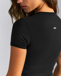 Fitted Cotton Short Sleeve Crew Neck T-Shirt | Black