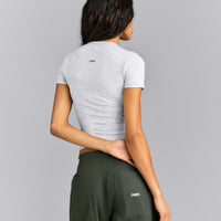 Fitted Cotton Short Sleeve Crew Neck T-Shirt | Light Grey Marl