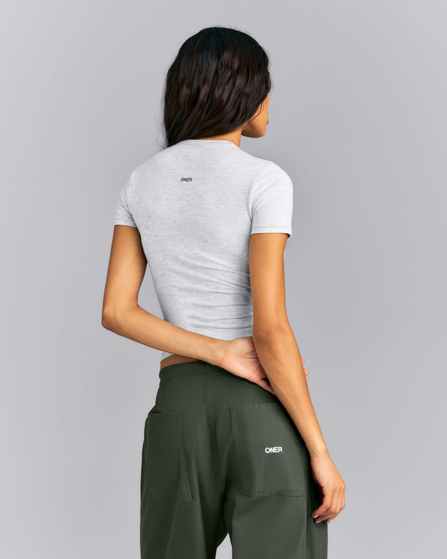 Fitted Cotton Short Sleeve Crew Neck T-Shirt | Light Grey Marl