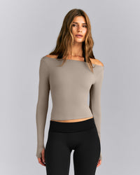 FormeSoft™ Fitted Off-The-Shoulder Long Sleeve Top | Washed Minky