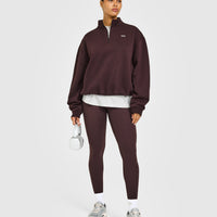 Foundations 1/4 Zip Sweatshirt with Grey Logo | Plum Brown