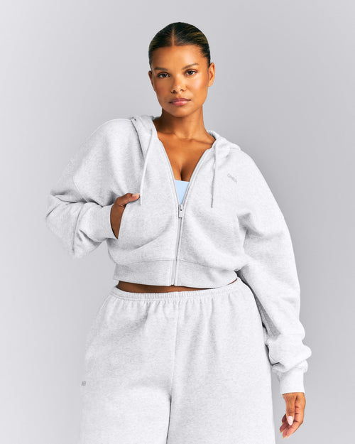 Foundations All Season Cropped Zip Up Hoodie | Grey Marl