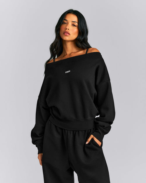Foundations All Season Crossover Boat Neck Sweatshirt | Black