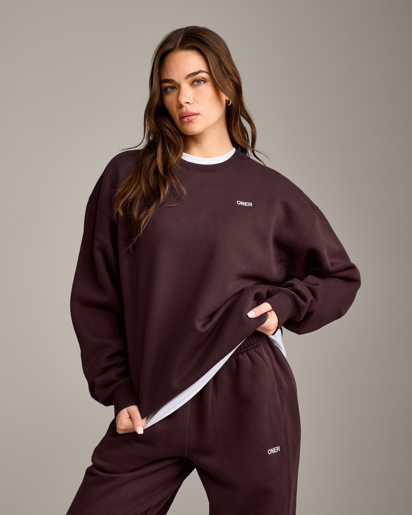 Foundations Cosy Crew Neck Sweatshirt | Plum Brown