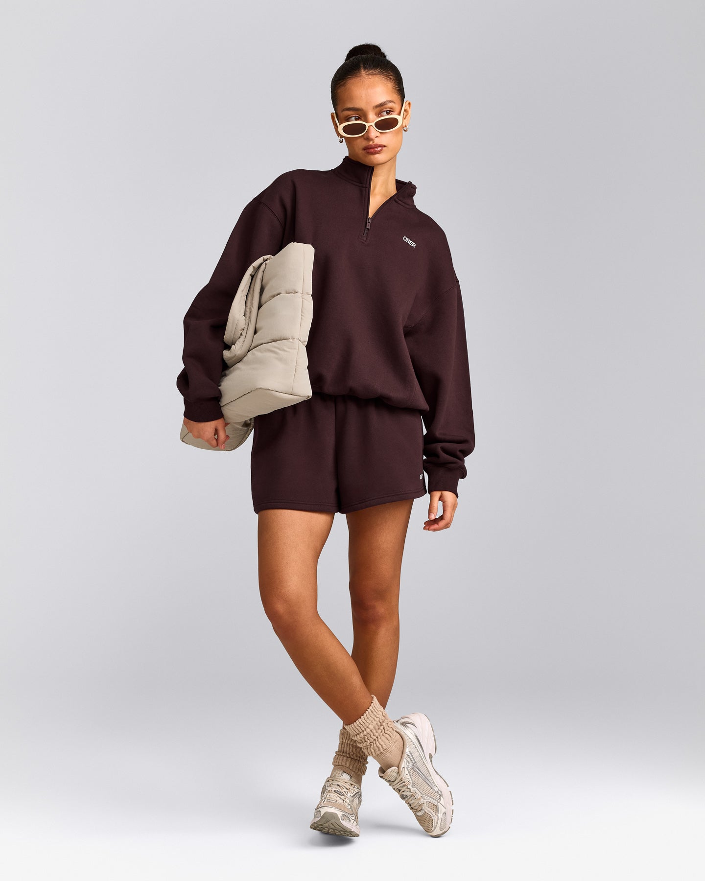 Foundations Cosy Oversized Shorts | Plum Brown