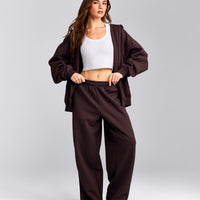 Foundations Cosy Oversized Straight Leg Joggers | Plum Brown