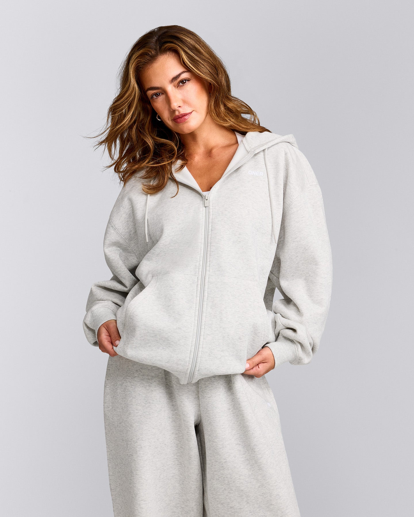 Foundations Cosy Oversized Zip Through Hoodie | Light Grey Marl