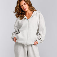 Foundations Cosy Oversized Zip Through Hoodie | Light Grey Marl