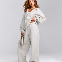 Foundations Cosy Oversized Zip Through Hoodie | Light Grey Marl