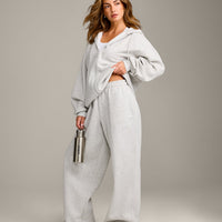 Foundations Cosy Oversized Zip Through Hoodie | Light Grey Marl