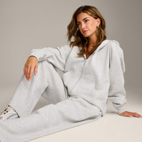 Foundations Cosy Oversized Zip Through Hoodie | Light Grey Marl