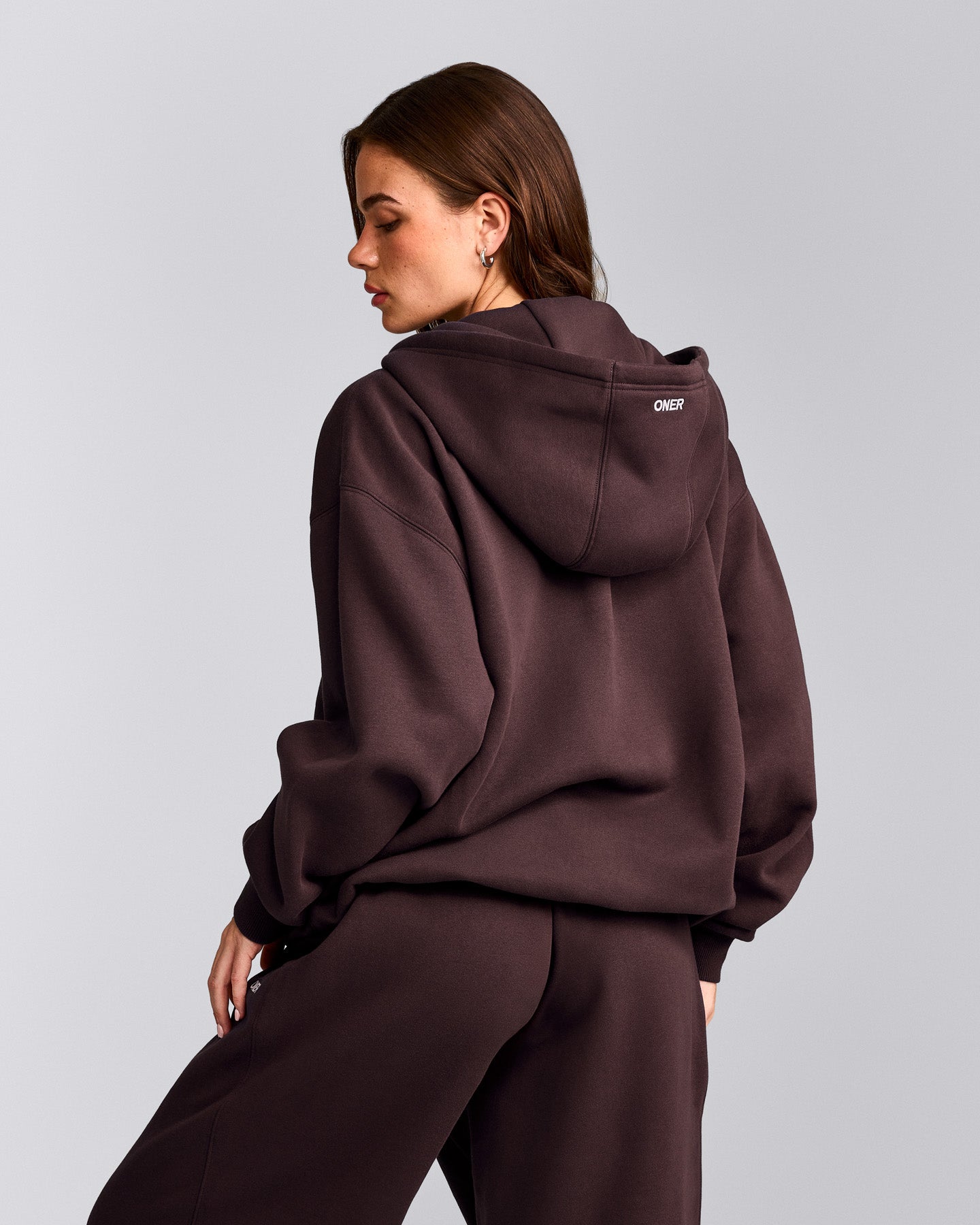 Foundations Cosy Oversized Zip Through Hoodie | Plum Brown