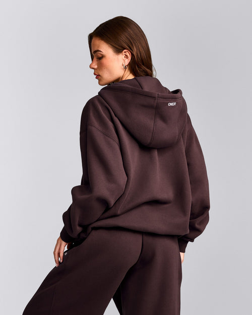 Foundations Cosy Oversized Zip Through Hoodie | Plum Brown
