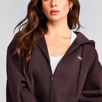 Foundations Cosy Oversized Zip Through Hoodie | Plum Brown