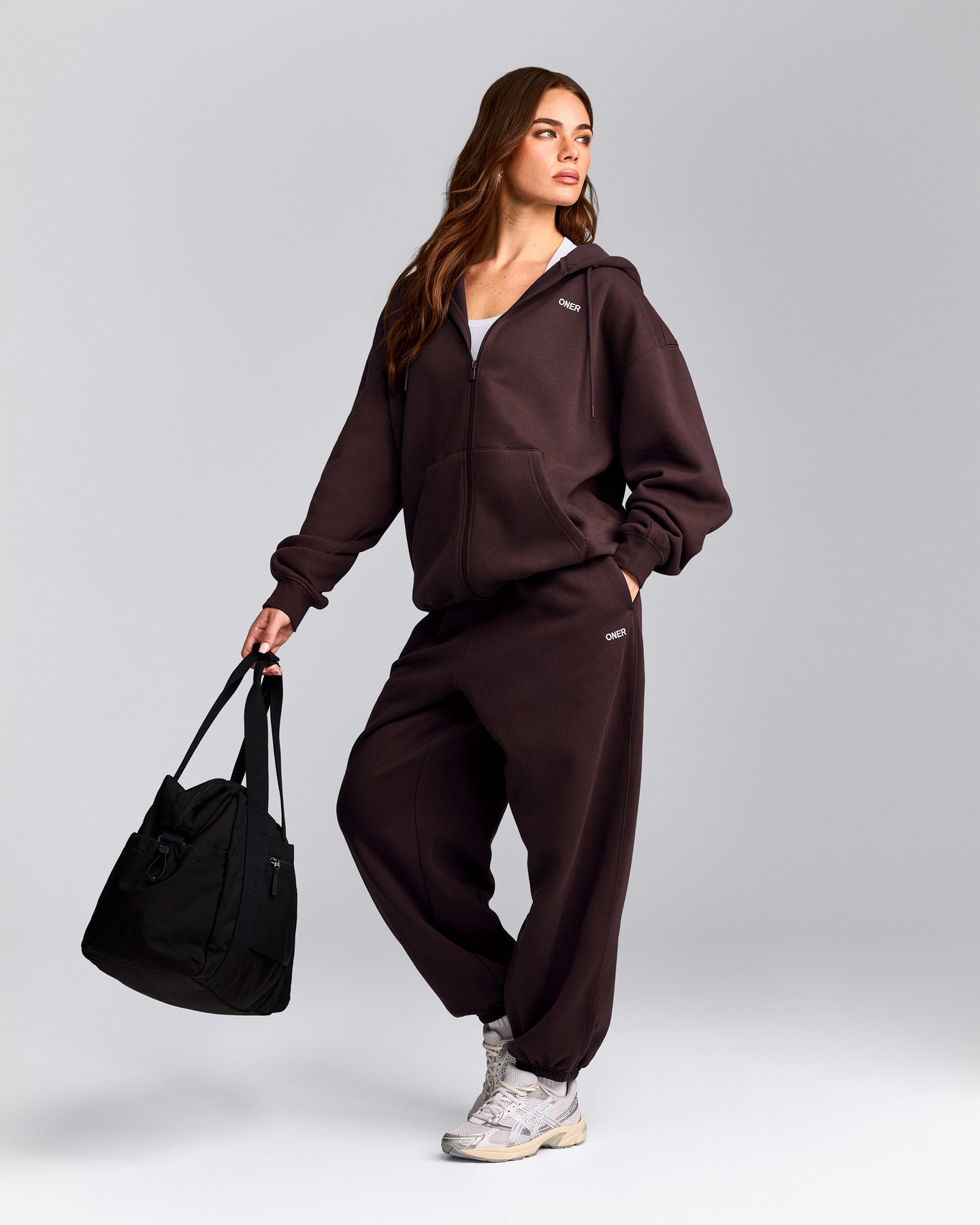 Foundations Cosy Oversized Zip Through Hoodie | Plum Brown