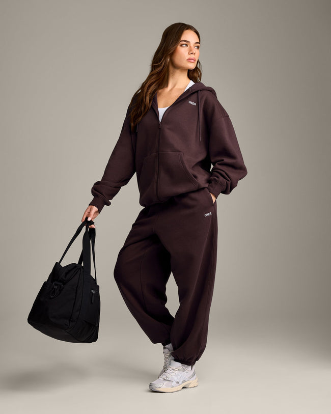 Foundations Cosy Oversized Zip Through Hoodie | Plum Brown