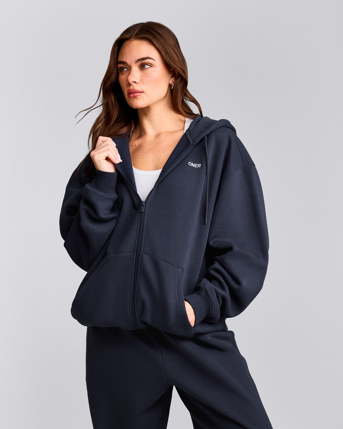 Foundations Cosy Oversized Zip Through Hoodie | True Blue