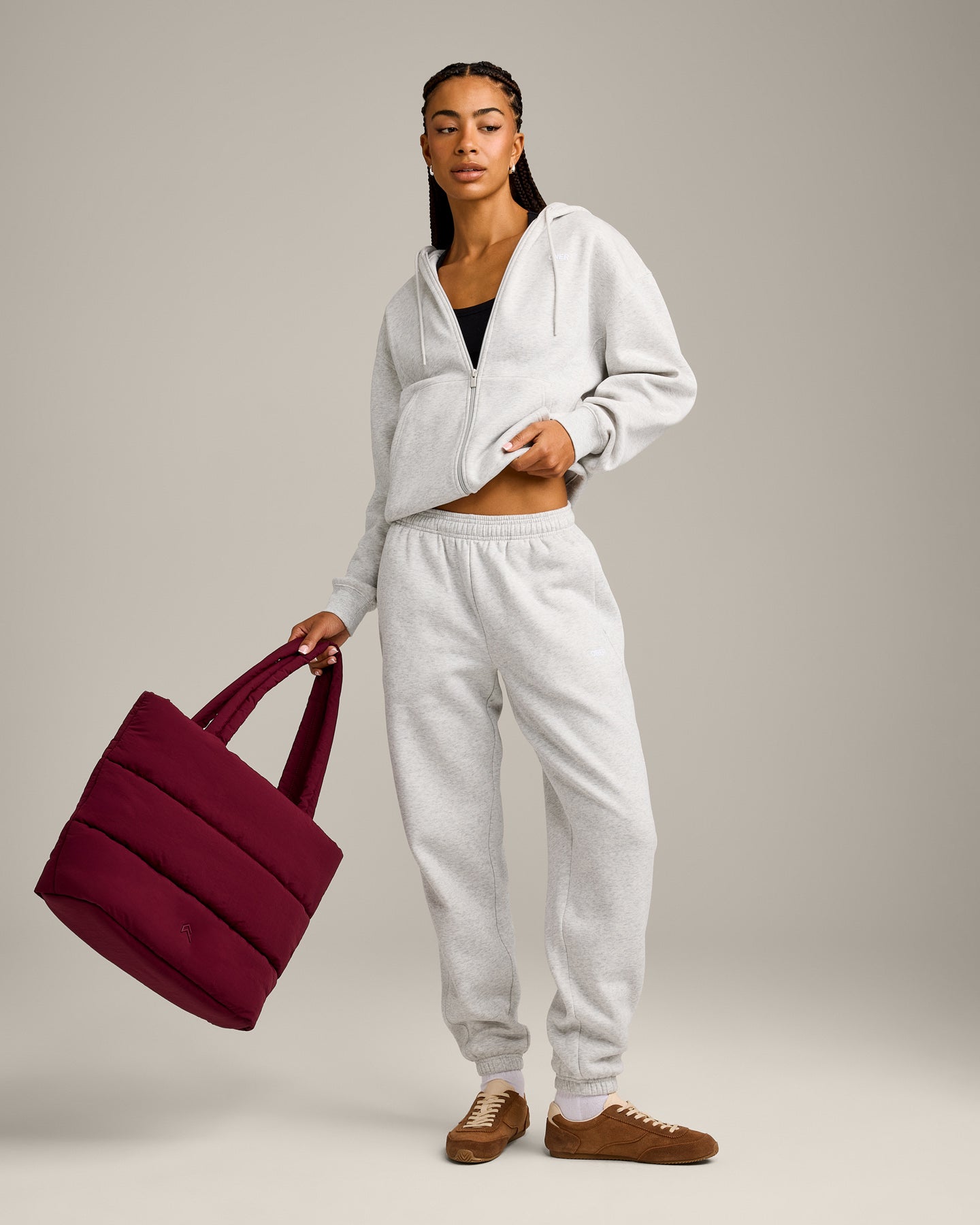 Foundations Cosy Zip Through Hoodie | Light Grey Marl