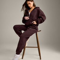 Foundations Cosy Zip Through Hoodie | Plum Brown